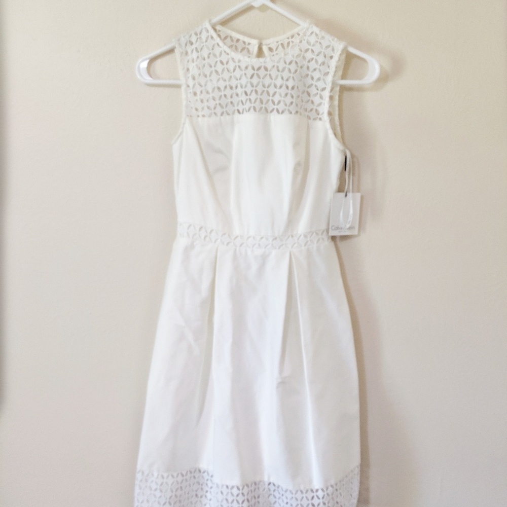 Calvin Klein White Illusion Lace Eyelet Dress